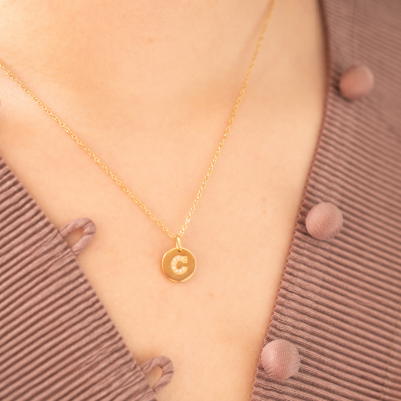 TINY ROUND INITIAL ZIRCON NECKLACE 